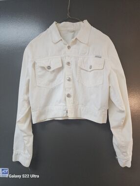 Women's White Cropped Denim Jacket - (Brand Unspecified)